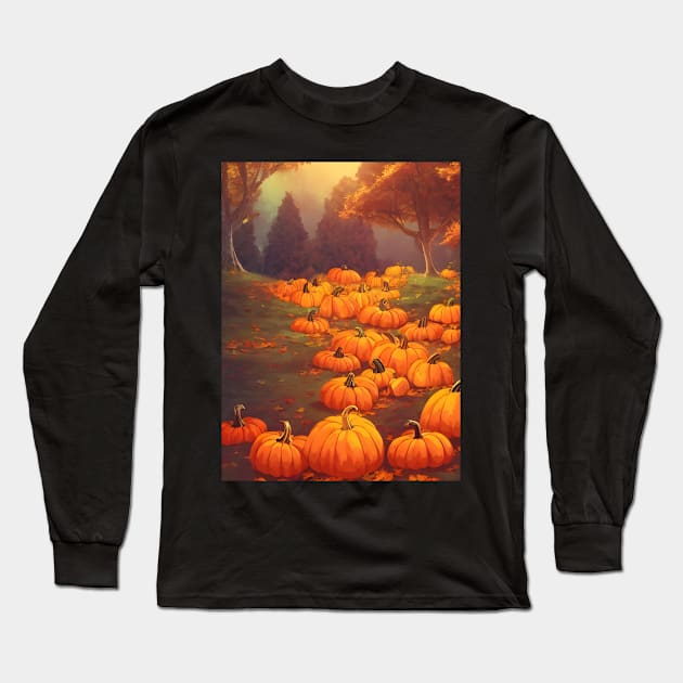 Shiny Pumpkin Spice in the Fall Pumpkin Patches in Mystical Forest Long Sleeve T-Shirt by DaysuCollege